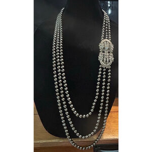 Women's Heidi Daus Art Deco Gray w/glass pearls Statement Necklace 28”